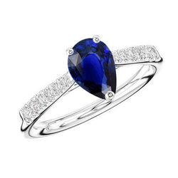 Damen Diamantschmuck Blauer Saphir Ring Birnenförmig 3 Karat