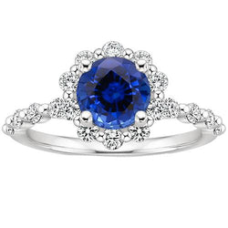 Damen Diamantschmuck Blumenstil Halo Ceylon Saphir 3 Karat Neu