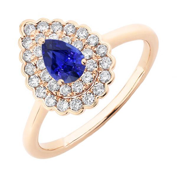 Damen Doppel Halo Ring Birne Blauer Saphir & Diamanten 3.50 Karat - harrychadent.ch