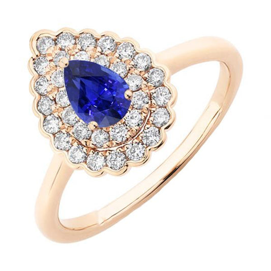 Damen Doppel Halo Ring Birne Blauer Saphir & Diamanten 3.50 Karat - harrychadent.ch