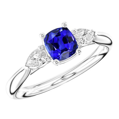 Damen Drei-Steine-Kissen Saphirring 2 Karat Birnen-Diamant-Schmuck - harrychadent.ch