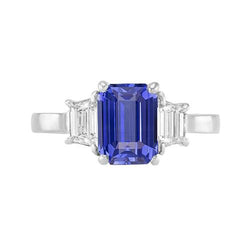 Damen Dreistein Smaragd Ceylon Saphir Ring 2,50 Karat Weißgold