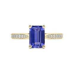 Damen Edelstein Schmuck Blauer Saphir Ring Akzent Diamanten 3 Karat