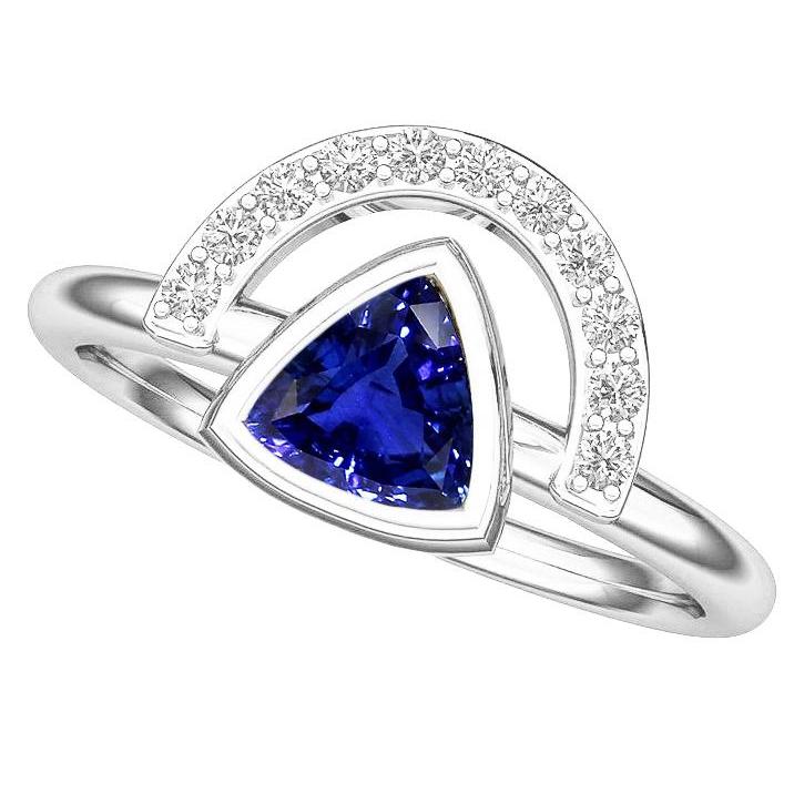 Damen Edelstein Schmuck Trillion Lünette Set Blauer Saphir Ring 2 Karat - harrychadent.ch