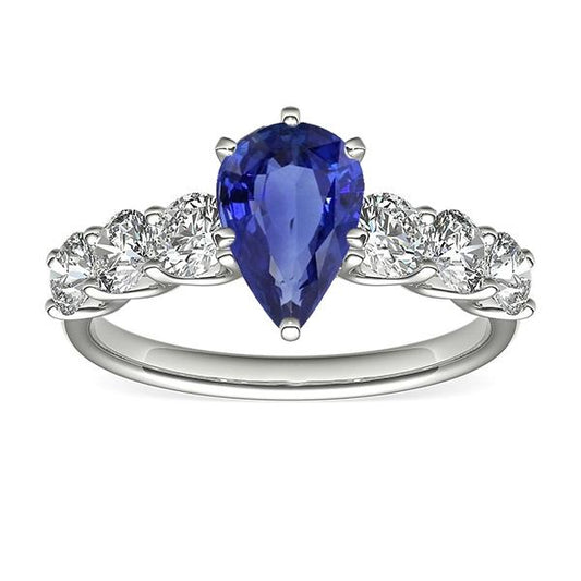 Damen Edelsteinring Birnenförmiger blauer Saphir mit Akzenten 4 Karat - harrychadent.ch