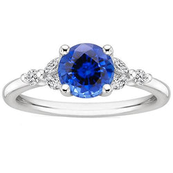 Damen Edelsteinring Blauer Saphir Marquise & Runde Diamanten 3 Karat