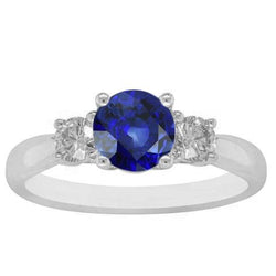 Damen Edelsteinring Runde Diamanten & Blauer Saphir 3 Stein 2 Karat