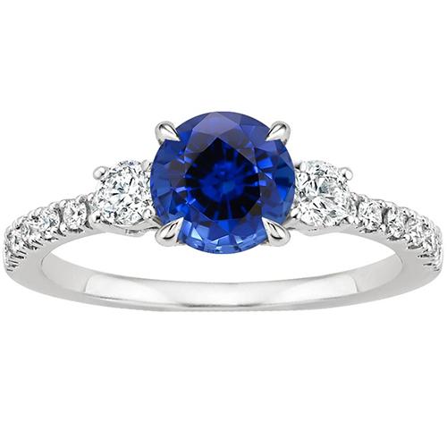 Damen Gold Diamant Ring Blauer Saphir 3 Steine Stil Ring 3 Karat Neu - harrychadent.ch