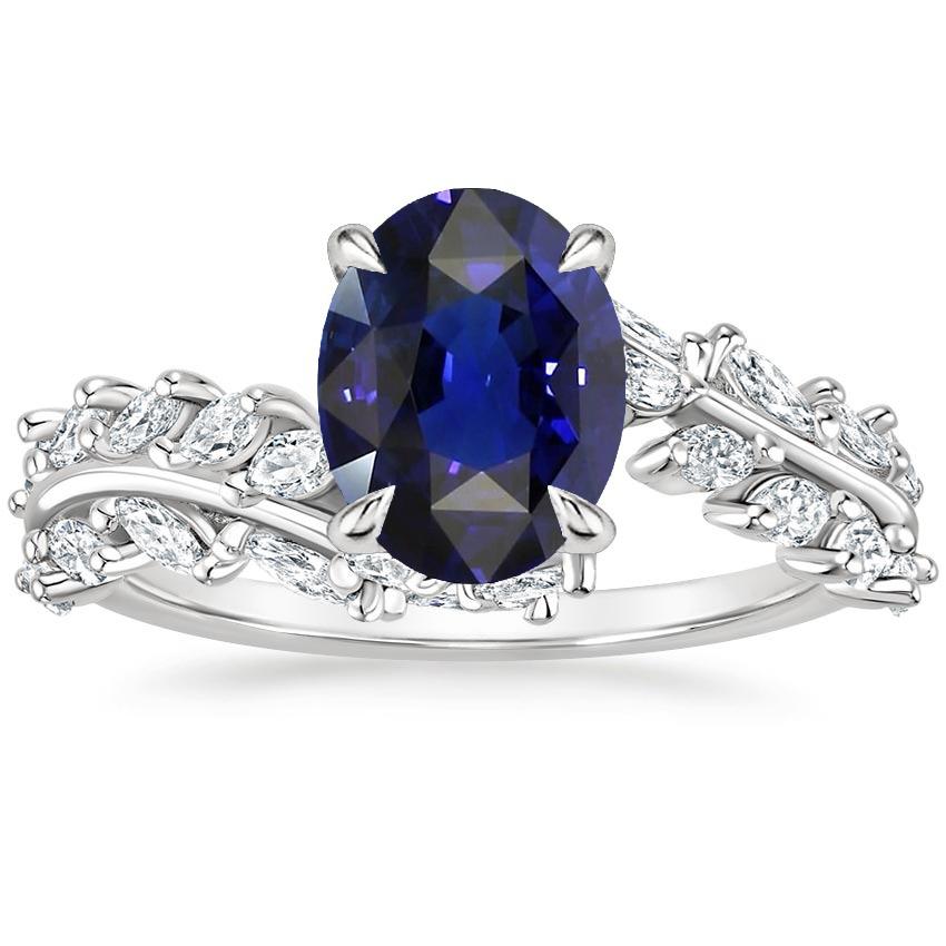 Damen Goldring Oval Ceylon Saphir mit Marquise Diamanten 4 Karat - harrychadent.ch