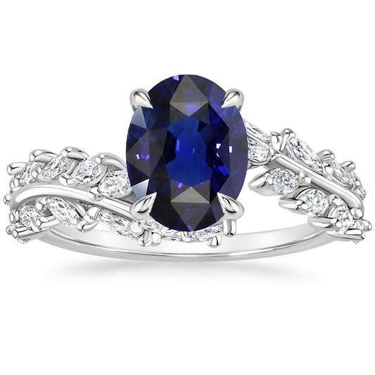 Damen Goldring Oval Ceylon Saphir mit Marquise Diamanten 4 Karat - harrychadent.ch