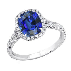 Damen Halo Cushion Cut Saphir Ring Pave Set Diamanten 4 Karat