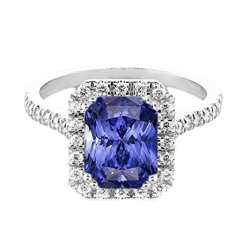 Damen Halo Deep Blue Saphir Ring Radiant & Diamants 3,50 Karat - harrychadent.ch