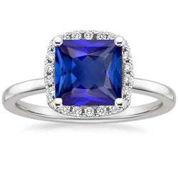 Damen Halo Diamant Edelstein Ring Ceylon Saphir Princess Cut 6 Karat