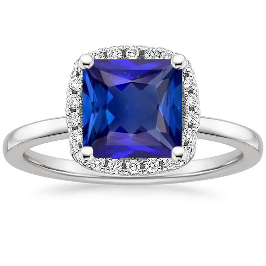 Damen Halo Diamant Edelstein Ring Ceylon Saphir Princess Cut 6 Karat - harrychadent.ch