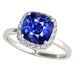 Damen Halo Diamant Ringkissen Ceylon Saphir Schmuck 4 Karat