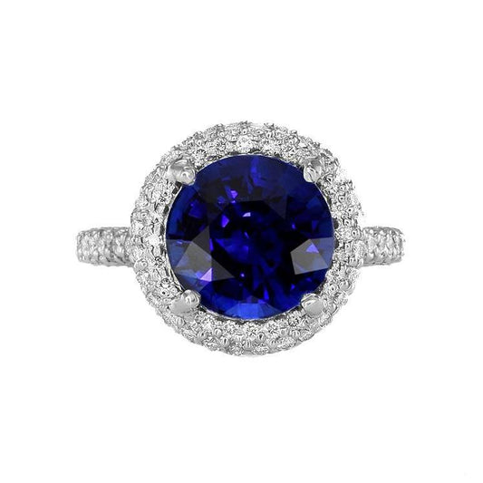 Damen Halo Diamantring 4.50 Karat tiefblauer Saphirgoldschmuck - harrychadent.ch