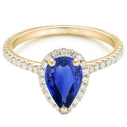 Damen Halo Diamantring Birne Sri Lanka Saphir 5 Karat