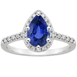 Damen Halo Diamantring Birnenblauer Saphir & Akzente 5.25 Karat