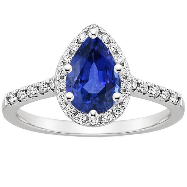 Damen Halo Diamantring Birnenblauer Saphir & Akzente 5.25 Karat - harrychadent.ch