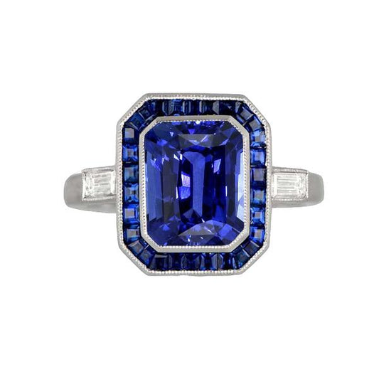 Damen Halo Edelstein Blauer Saphir Ring 3,50 Karat Baguette Diamanten - harrychadent.ch