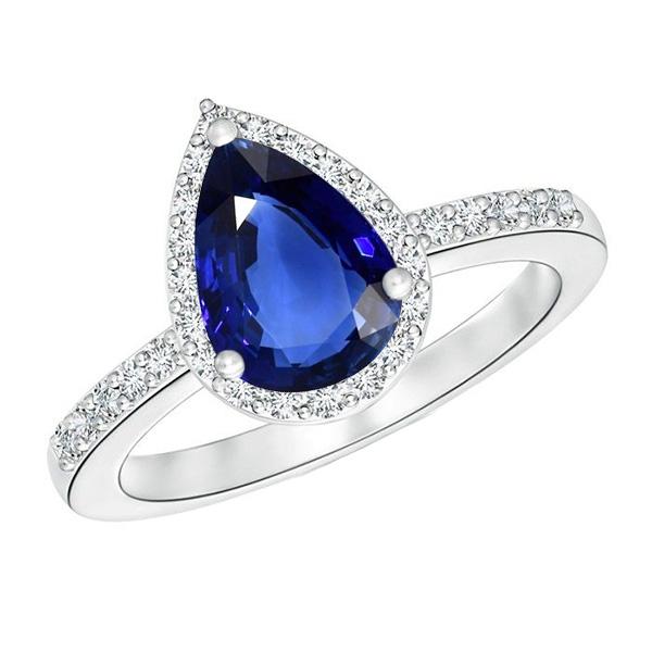 Damen Halo Edelstein Ring Birne Blauer Saphir & Diamanten 4 Karat - harrychadent.ch