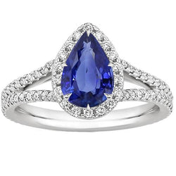 Damen Halo Edelstein Ring Birne Blauer Saphir Mit Akzenten 5.50 Karat