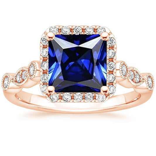 Damen Halo Edelstein Ring Prinzessin Ceylon Saphir 6 Karat Roségold - harrychadent.ch