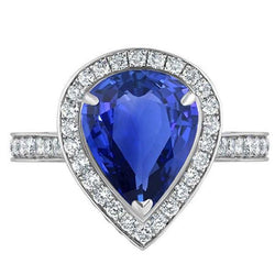 Damen Halo Ehering Birne Blauer Saphir & Diamanten 4.50 Karat