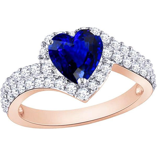 Damen Halo Ehering Herz Blauer Saphir Diamanten 4,50 Karat - harrychadent.ch