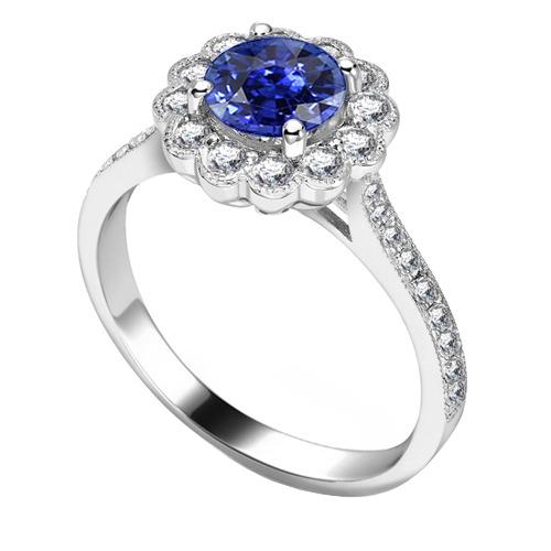 Damen Halo Flower Style Blauer Saphir Ring 3 Karat Kathedrale Fassung - harrychadent.ch