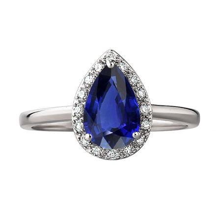 Damen Halo Ring Birnenschliff Ceylon Saphir 2.50 Karat Weißgold 14K - harrychadent.ch