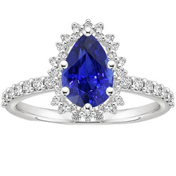 Damen Halo Ring Flower Style Birne Ceylon Saphir & Diamanten 5 Karat