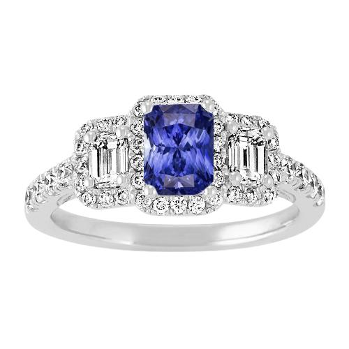 Damen Halo Ring Runder Smaragd Diamanten Natürlicher Blauer Saphir 3 Karat - harrychadent.ch