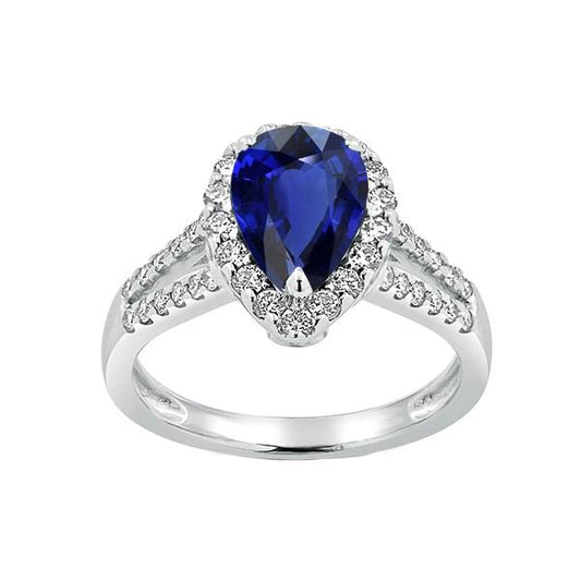 Damen Halo Ring Split Shank Birne Ceylon Saphir & Diamanten 3 Karat - harrychadent.ch
