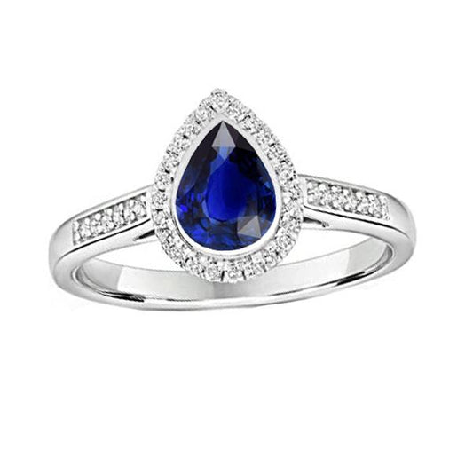 Damen Halo Ring Tiefblauer Saphir & Runde Diamant Akzente 3 Karat - harrychadent.ch