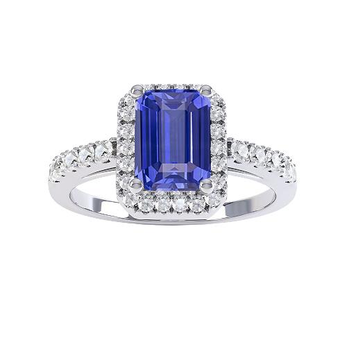 Damen Halo Smaragdblauer Saphirring 4 Karat Diamantschmuck - harrychadent.ch
