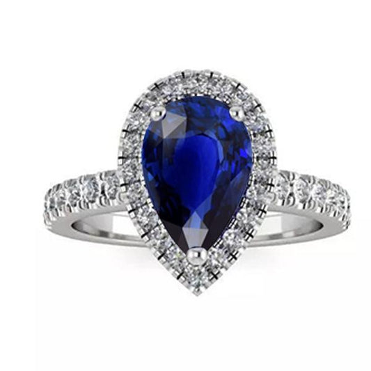 Damen Halo Sri Lanka Saphir & Diamant Ring 4 Karat Weißgold 14K - harrychadent.ch