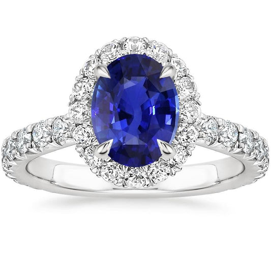 Damen Halo Sri Lanka Saphir & Pave Set Diamantring 5,50 Karat - harrychadent.ch