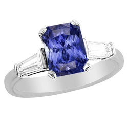 Damen Jubiläumsring 3 Karat Baguette Diamanten Ceylon Saphir