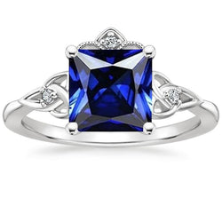 Damen Kleiner Diamant Goldring Vintage-Stil Blauer Saphir 5,25 Karat