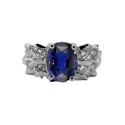Damen Oval Blauer Saphir Ehering 2,50 Karat Bar Set Diamanten