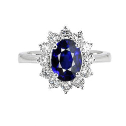 Damen Oval Blauer Saphir & Runder Diamant Ring 8 Karat Sunburst Style