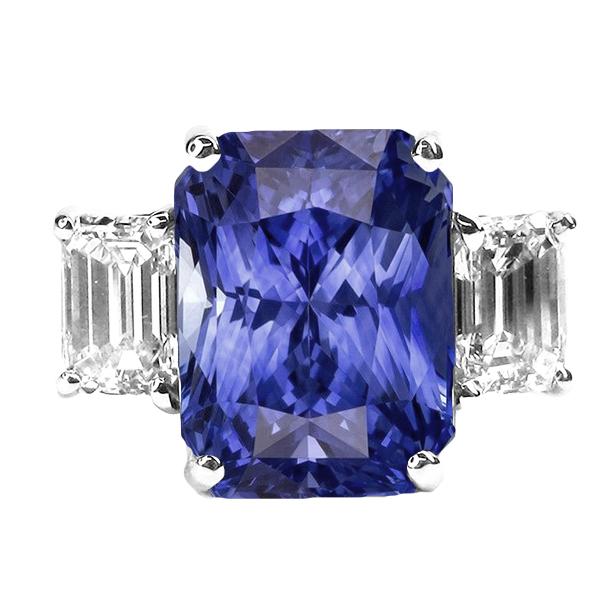 Damen Radiant 3 Stone Blue Saphir Ring 7 Karat Smaragddiamanten - harrychadent.ch