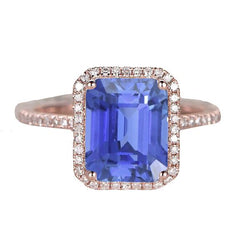 Damen Ring Halo Emerald Srilankan Saphir & Diamanten 4.50 Karat