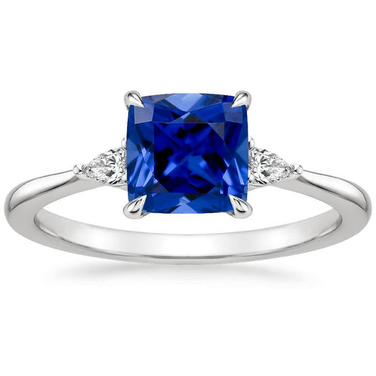 Damen Ring mit 3 Steinen Birne Diamant & Kissen Blauer Saphir 2,50 Karat - harrychadent.ch