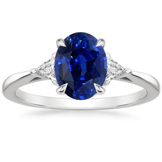 Damen Ring mit 3 Steinen Oval Blauer Saphir & Trillion Schliff Diamant 3 Karat - harrychadent.ch
