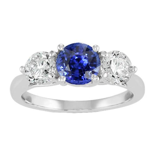 Damen Ring mit drei Steinen, natürlicher blauer Saphir, 2 Karat Diamanten - harrychadent.ch