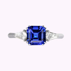 Damen Saphir Ring Asscher Cut 2.50 Karat Konische Baguette Diamanten