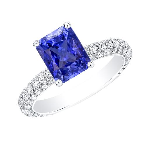 Damen Saphirring Radiant Cut 3,50 Karat mehrreihig Pave Diamants - harrychadent.ch