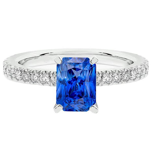 Damen Saphirring Strahlend mit Pave Set Diamantakzenten 3,50 Karat - harrychadent.ch